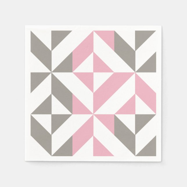 Guardanapo De Papel Framboesa rosa e ZigZag geométrica prateada (Frente)