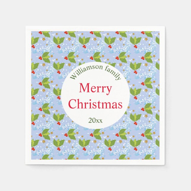 Guardanapo De Papel Framboesas e folhas Molho Feliz Natal (Frente)