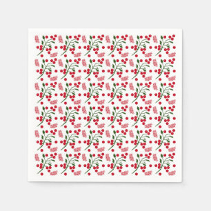 Guardanapo De Papel Framboesas festivas e padrão das folhas