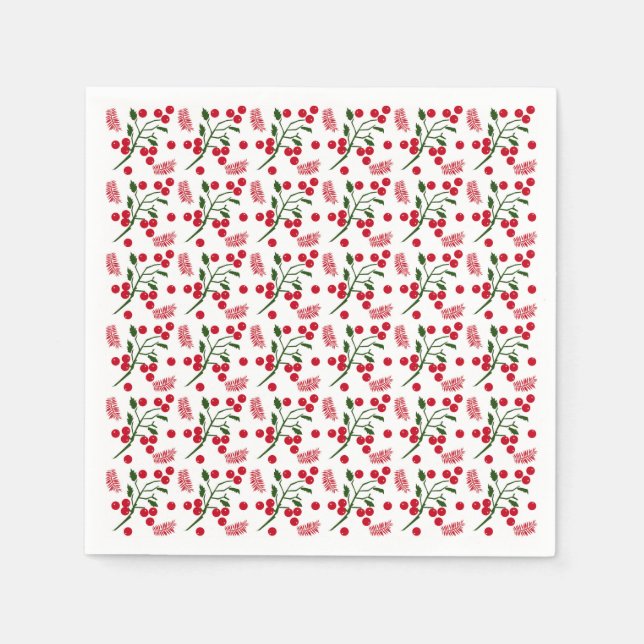 Guardanapo De Papel Framboesas festivas e padrão das folhas (Frente)