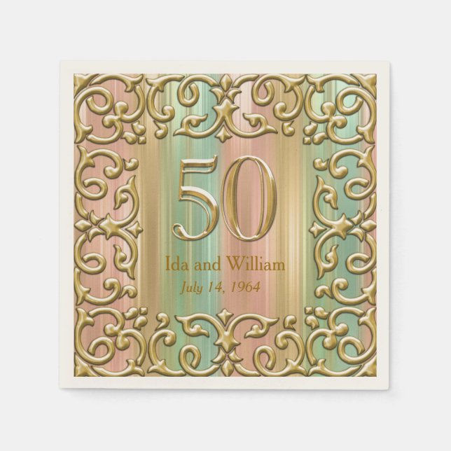 Guardanapo De Papel Frame Dourado do ornamentado 50º Aniversário (Frente)