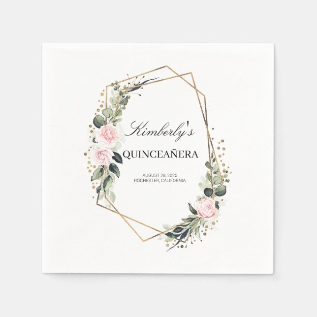 Guardanapo De Papel Frame Geométrico Dourado Quinceanera Aniversário (Frente)