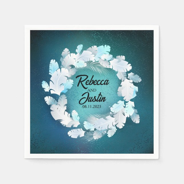 Guardanapo De Papel Frame White Feather Floral Modern Boho (Frente)