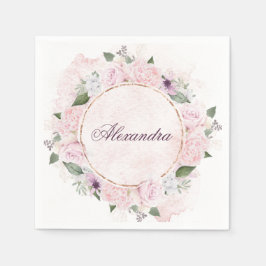 Guardanapo De Papel FrameFloral Dourado Nome pessoal Rosas rosa