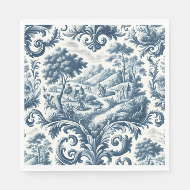 Guardanapo De Papel Francês Country Blue Toile (Frente)