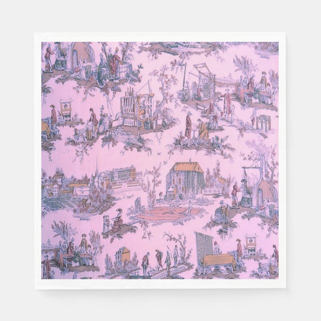 Guardanapo De Papel Francês, Rosa Toile de Jouy Chinoiserie Estilo Rus (Frente)