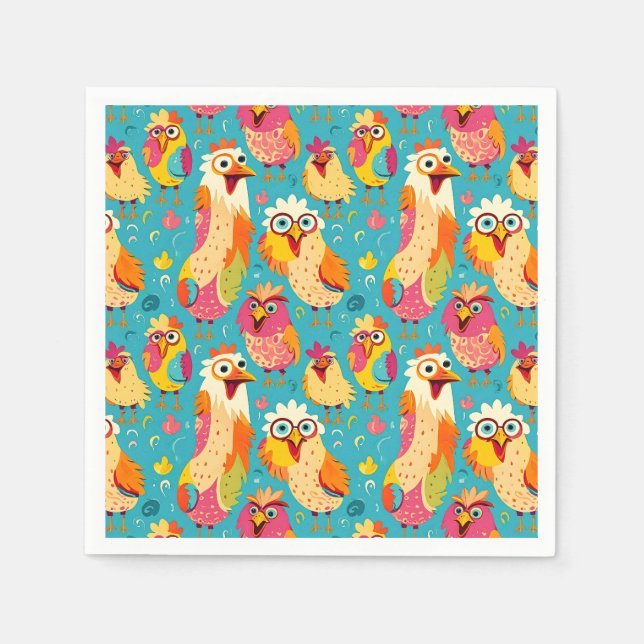 Guardanapo De Papel Frangos de Abstrato de Cartoon Whimsso Engraçados (Frente)
