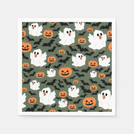 Guardanapo De Papel Frangos Fantasmas Cute Spooky com Pumpkins e Bats
