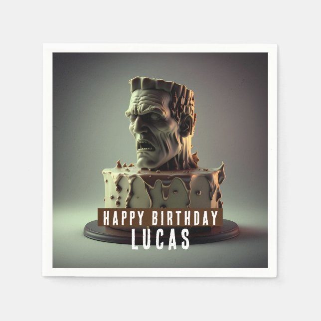 Guardanapo De Papel Frankenstein Head Birthday Chocolate - (Frente)
