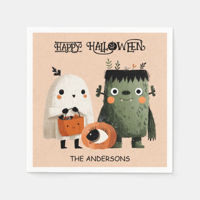 Guardanapo De Papel Frankenstein Monster & Ghost Spooky Bonito Hallowe (Frente)