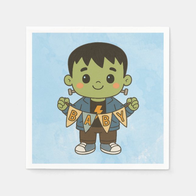 Guardanapo De Papel Frankie Baby Shower Napkins – Cute Monster-Themed  (Frente)