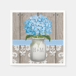 Guardanapo De Papel Frasco de pedreiro Monogrammed azul do Hydrangea