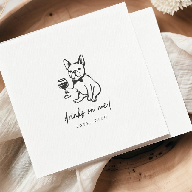 Guardanapo De Papel French Bulldog Drinks on Me Wedding Napkins (Criador carregado)