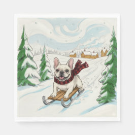 Guardanapo De Papel French Bulldog Sledding, Napkins
