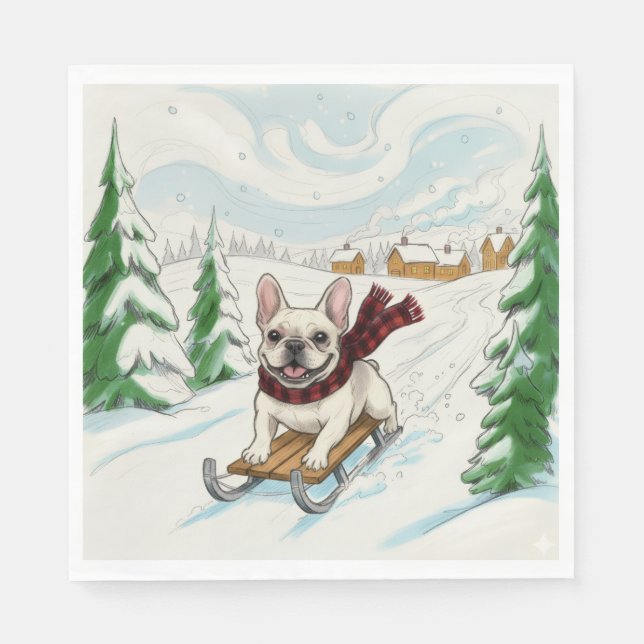 Guardanapo De Papel French Bulldog Sledding, Napkins (Frente)