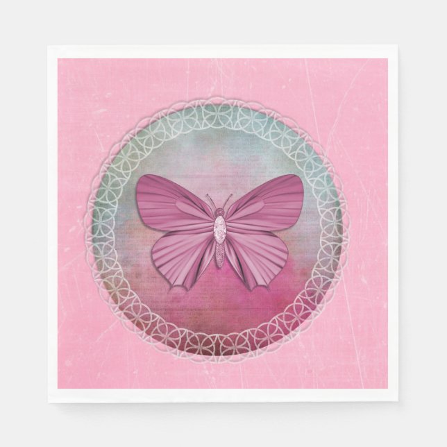 Guardanapo De Papel Frente Rosa-borboleta Elegante Napkins (Frente)