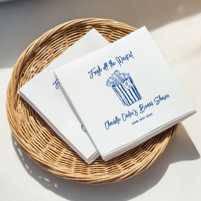 Guardanapo De Papel Fresh Off The Market Blue Hand Drawn Bridal Shower (Fresh Off The Market Blue Hand Drawn Bridal Shower Napkins)