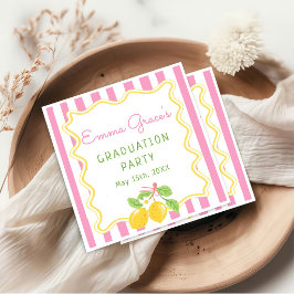 Guardanapo De Papel Freshly Graduated Lemon Pink Stripes Grad Napkins