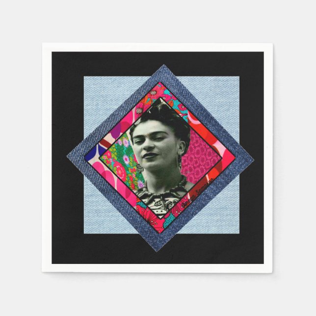 Guardanapo De Papel Frida Kahlo Retro Pink Denim (Frente)