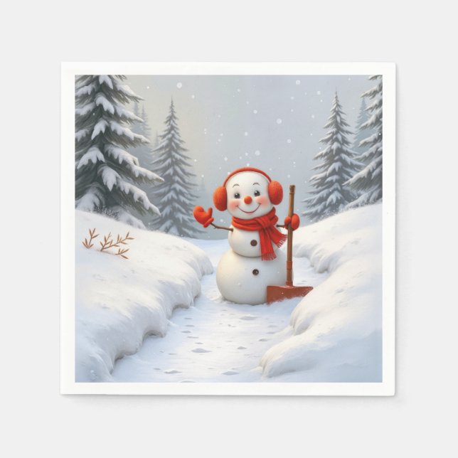 Guardanapo De Papel Friendly Snowman with a Red Shovel (Frente)