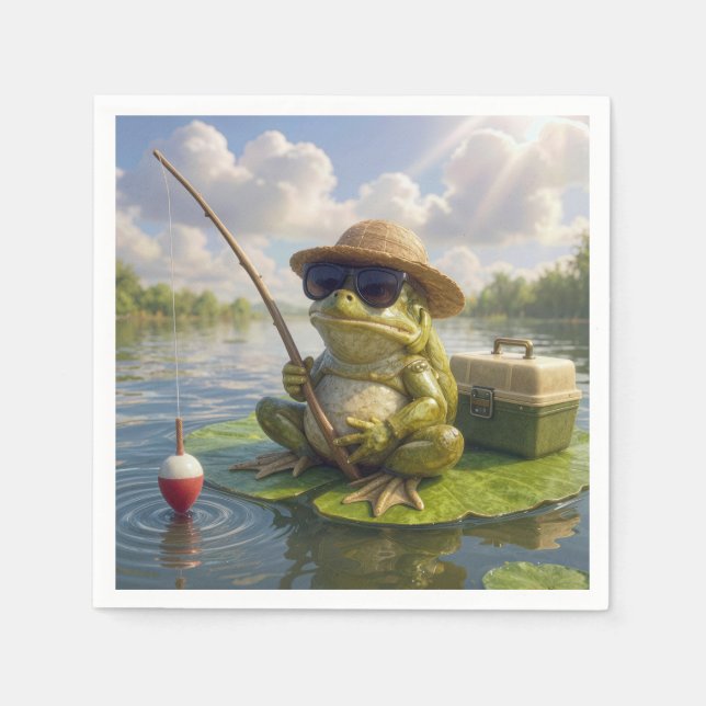 Guardanapo De Papel Frog Fishing From a Lily Pad (Frente)