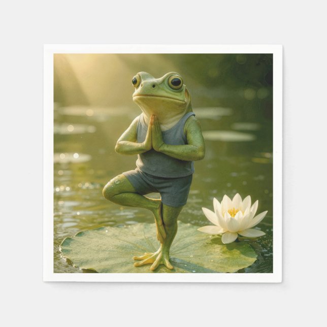 Guardanapo De Papel Frog In a Yoga Tree Pose (Frente)