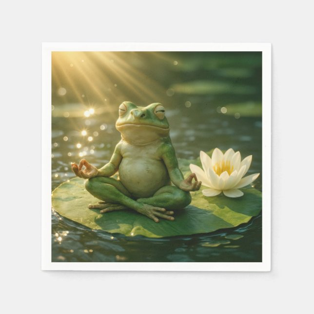 Guardanapo De Papel Frog Meditating On a Lily Pad (Frente)