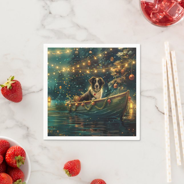 Guardanapo De Papel Fronteira Collie Natal Voyage Festiva (Insitu)