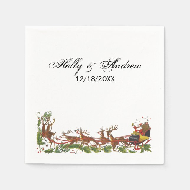 Guardanapo De Papel Fronteira de Papais noeis de Natal Sleigh Reindeer (Frente)