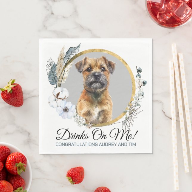 Guardanapo De Papel Fronteira Terrier Wedding Napkins com Cães Foto (Insitu)