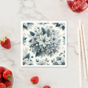 Guardanapo De Papel Frosty Blue Christmas Poinsettia Découpage Napkins