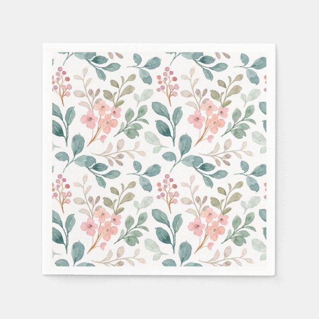 Guardanapo De Papel Frota Verde Floral Flores Chá de Aniversário Casam (Frente)