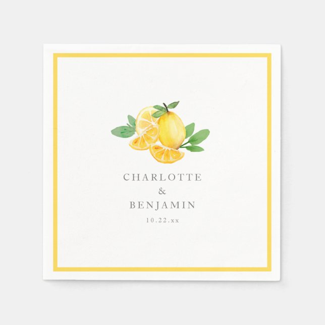 Guardanapo De Papel Fruta de Limão em Aquarela Casamento Personalizado (Frente)