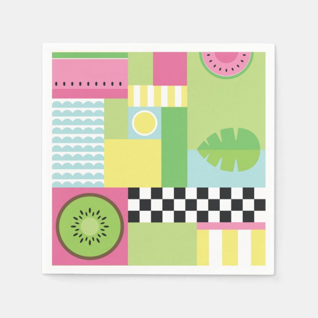 Guardanapo De Papel Fruta de Verão cor-de-rosa verde-azul (Frente)