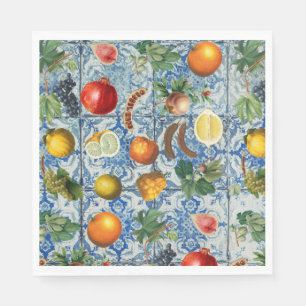 Guardanapo De Papel Fruta de Verão do Mediterrâneo e Mosaico Branco