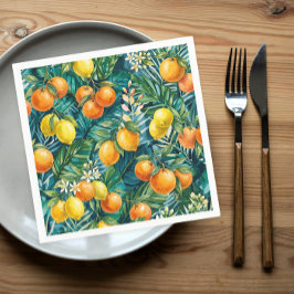 Guardanapo De Papel Frutas cítricas mediterrâneas coloridas aquarela