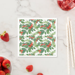 Guardanapo De Papel Frutas Vermelhas Azevinho Verde Floral Natal Feria
