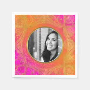 Guardanapo De Papel Fuchsia cor-de-rosa laranja Dourado Mandala