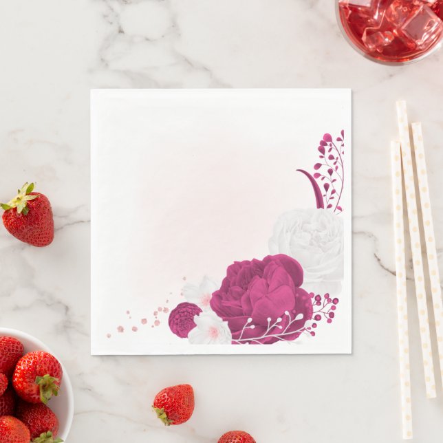 Guardanapo De Papel fuchsia e casamento floral branco (Insitu)