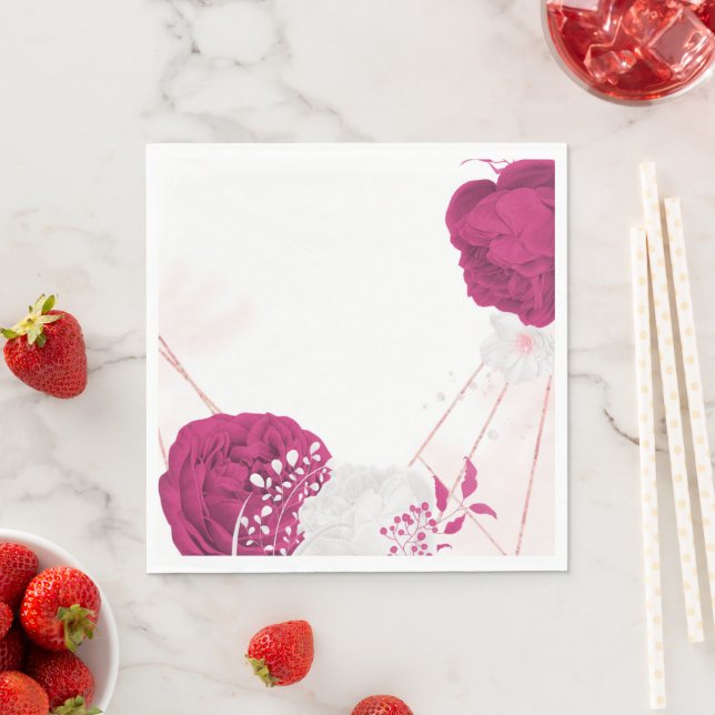 Guardanapo De Papel fuchsia e casamento floral branco (Insitu)