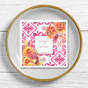 Guardanapo De Papel Fuchsia Majolica azulejo dahlia laranja modelo