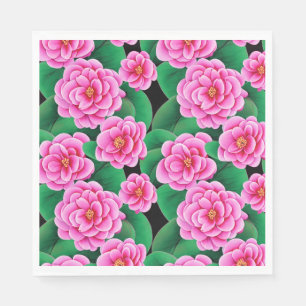 Guardanapo De Papel Fuchsia Pink Camellias e Jade Green Folhas