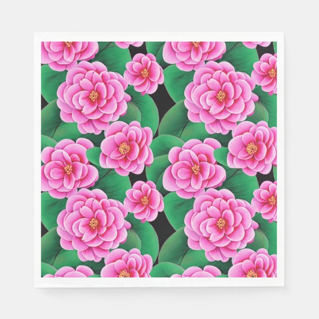 Guardanapo De Papel Fuchsia Pink Camellias e Jade Green Folhas (Frente)