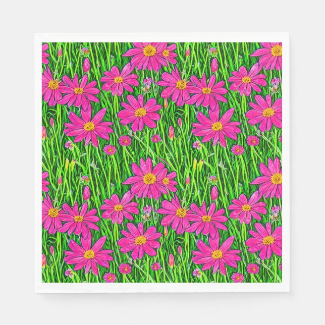 Guardanapo De Papel Fuchsia Rosa Flores Selvagens em Campo (Frente)