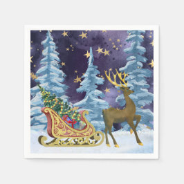 Guardanapo De Papel Full Moon Over Reindeer With Sleigh