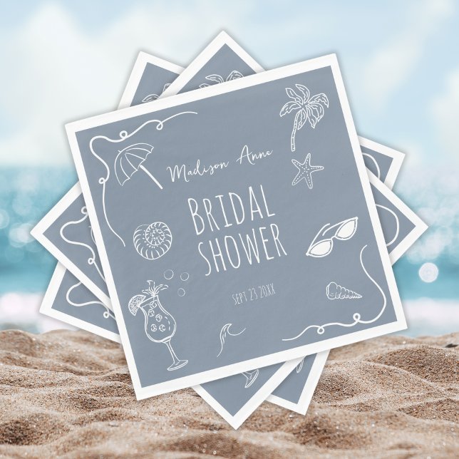 Guardanapo De Papel Fun Beach Doodle Illustrations Bridal Shower (Criador carregado)