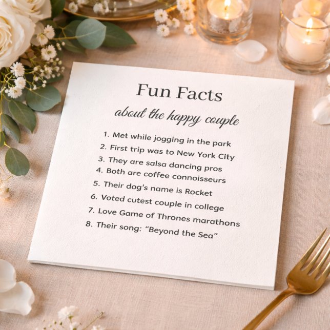 Guardanapo De Papel Fun Facts Wedding Napkins Personalized Couple Stor (Criador carregado)