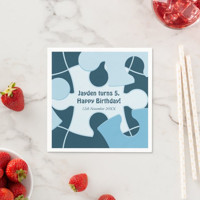 Guardanapo De Papel Fun Jigsaw Puzzle Kids Happy Birthday Name Blue (Insitu)