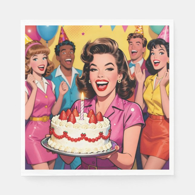 Guardanapo De Papel Fun Retro Pop Art Comic Mid-Century Birthday (Frente)