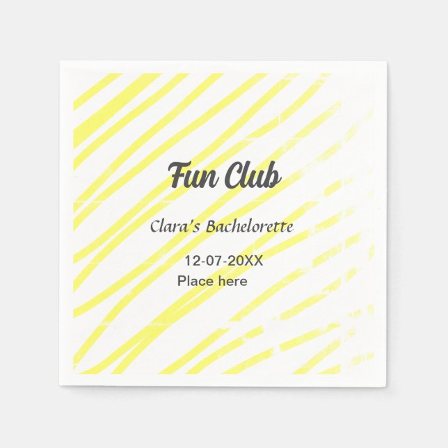 Guardanapo De Papel fundo amarelo de linhas do Fun Club despedida de s (Frente)